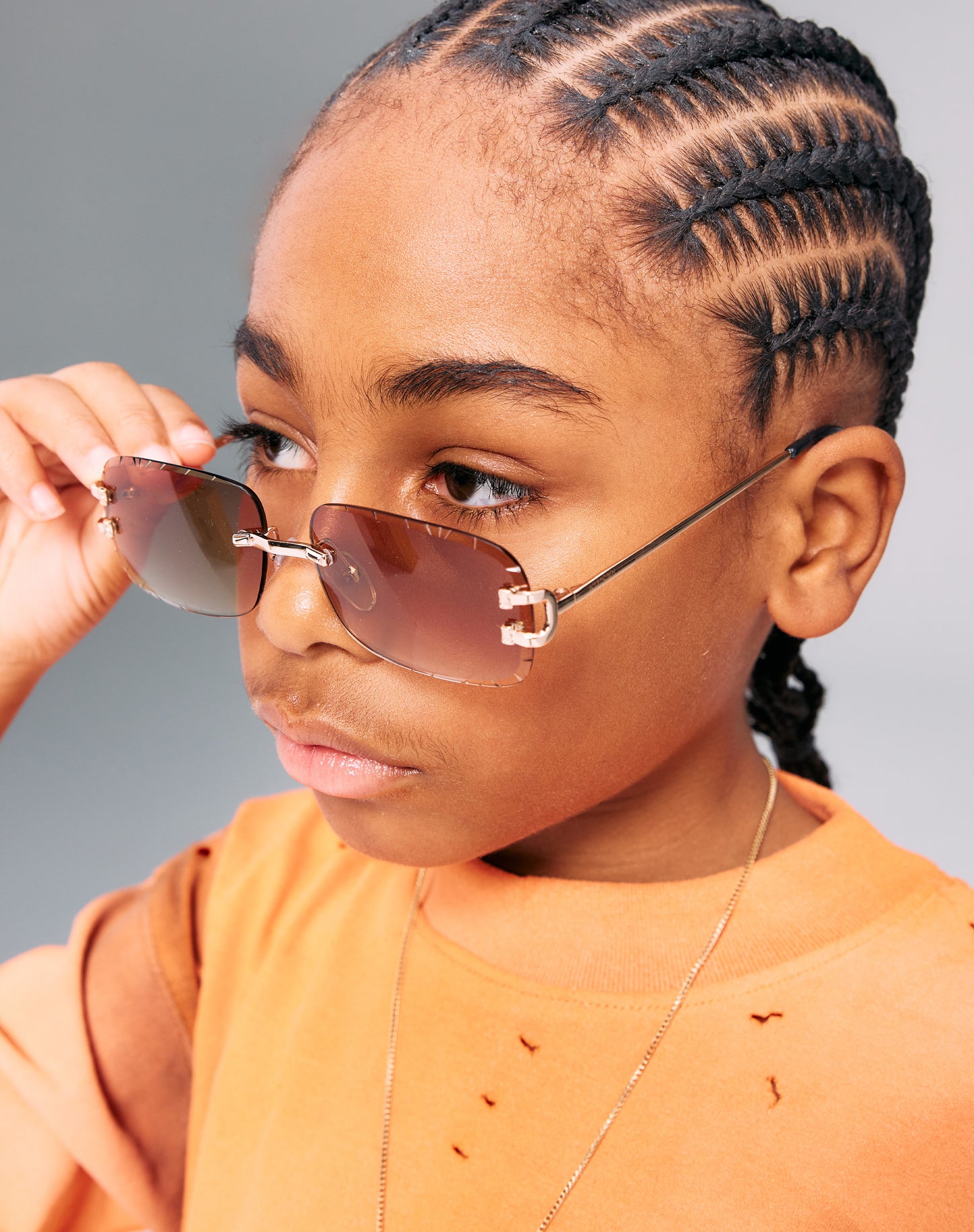 Kinslei Kids Frameless Diamond Cut Sunglasses Champagne