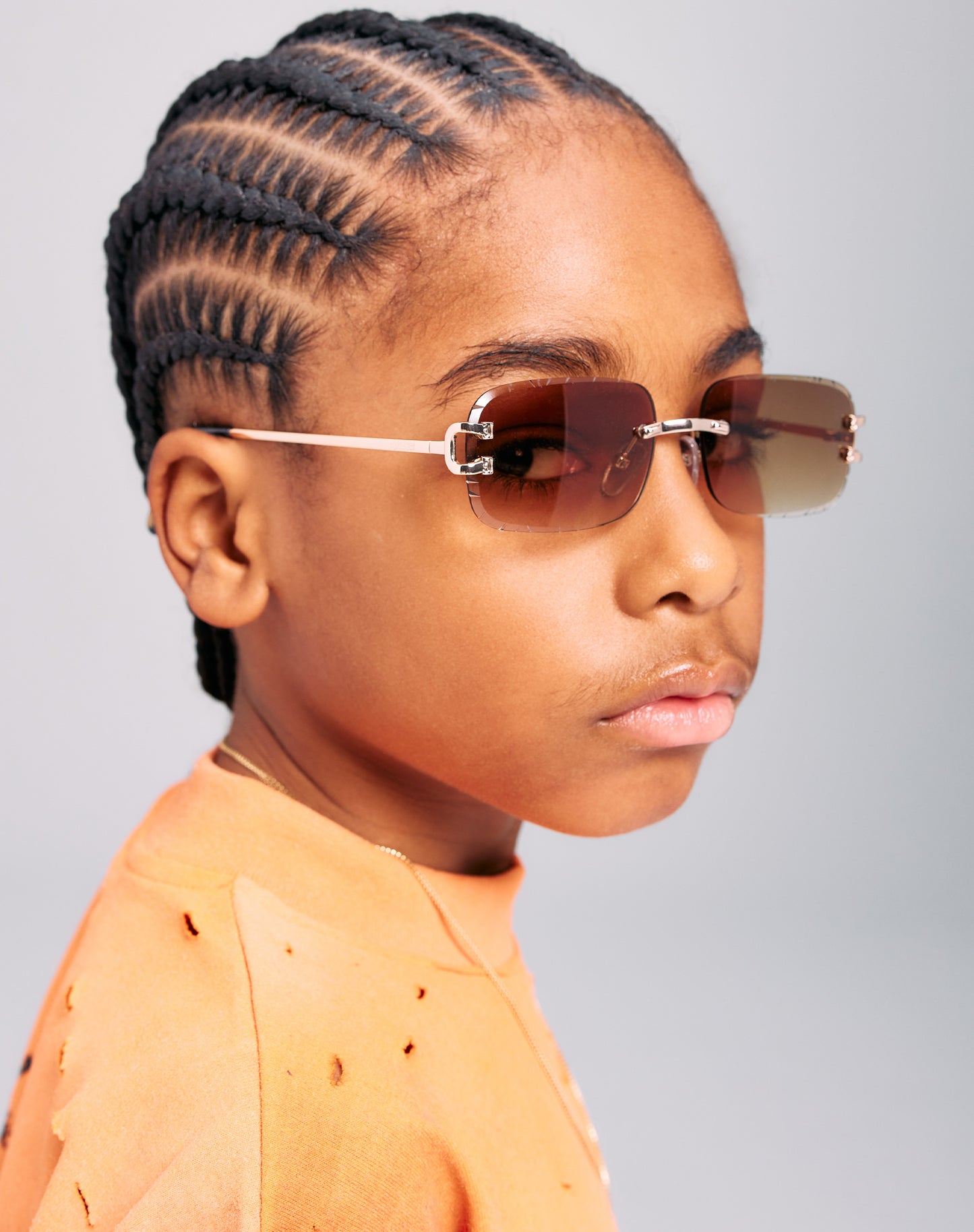 Kinslei Kids Frameless Diamond Cut Sunglasses Champagne